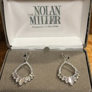 Nolan Miller Glamour Collection Earrings Silver w/ Crystals Dangle STATEMENT